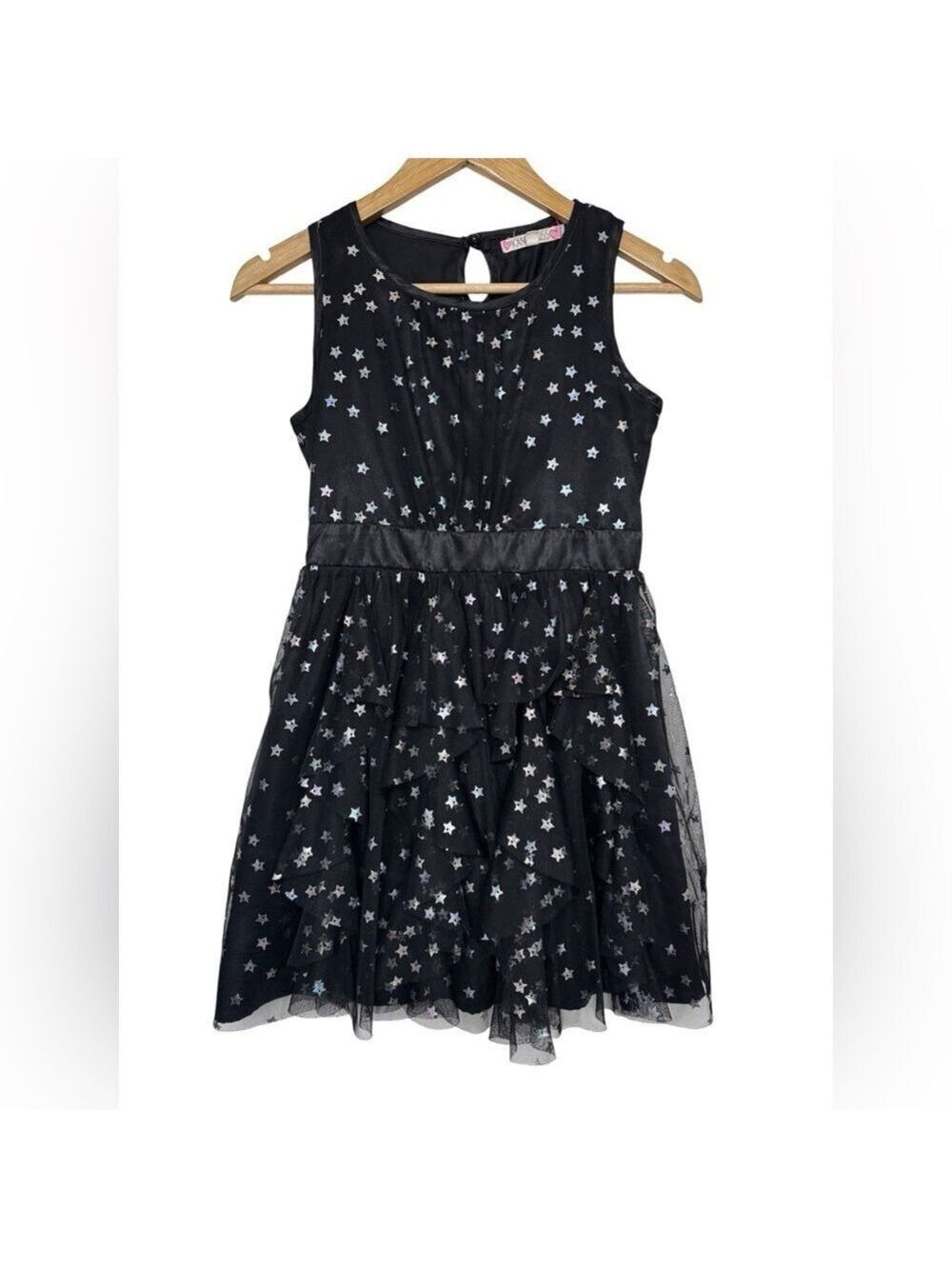 Kandy Kiss Black Star Print Tulle Dress Girls Large 10/12